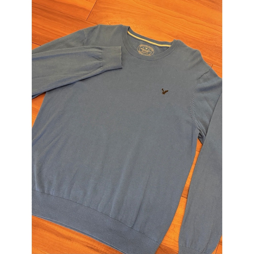 American Eagle Pullover Sweater Crewneck Blue Cotton Men's Size Large L Prep Fit
